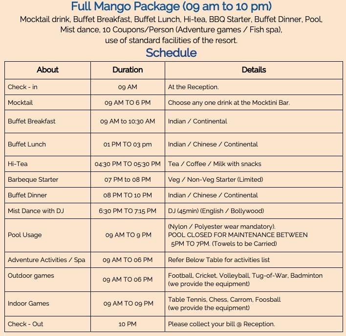 Day Out MangoMist Resort Bangalore
